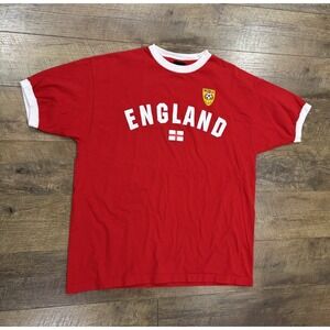 Vintage 90s England Soccer Jersey Ringer T-Shirt Made In USA Red XL